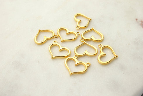 Shiny Gold Heart Charms, Heart, Gold Plated Findings, Puffed Heart charms, Heart Pendant, Jewelry Supplies, 16mm x 13mm, sold as 5 pieces.